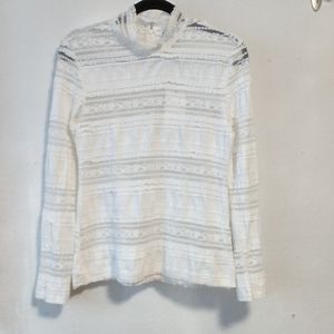 ENDLESS ROSE Textured  Lace High Neck Top Off White Color